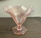 Vintage Fenton Art Deco Pink Velva Stretch Glass Ruffled Compote 5”
