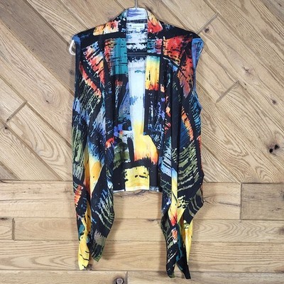 Adore Womens Multicolor Watercolor Sleeveless Cardigan Vest Waterfall Size L