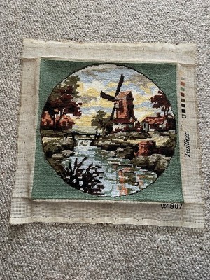 Vintage Twilleys Windmühle Nadelspitze Wandteppich Panel niederländische Landschaft Landschaft