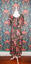 Vintage 90's Y2K Rayon Floral Puff Sleeve Grunge Whimsigoth Boho Maxi Tea Dress