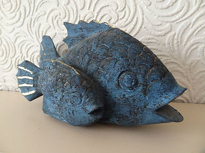 VINTAGE HOLZ ZWEI FISCHE, SCHÖNE KUNST, SCHÖNES GESCHENK FÜR TISCH / SCHREIBTISCH -