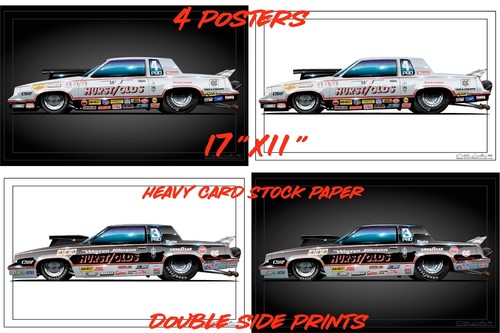 LOT of 4 Warren Johnson's 83 & 84 Hurst Olds Pro Stock cars 17X11 ...