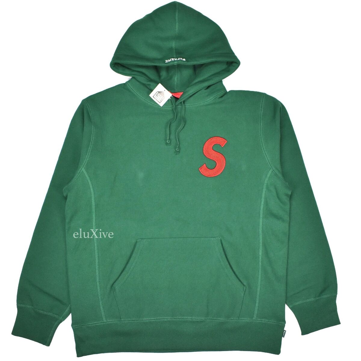 NWT Supreme NY Men's Dark Green Red S-Logo Hoodie Sweatshirt FW18 L DS  AUTHENTIC