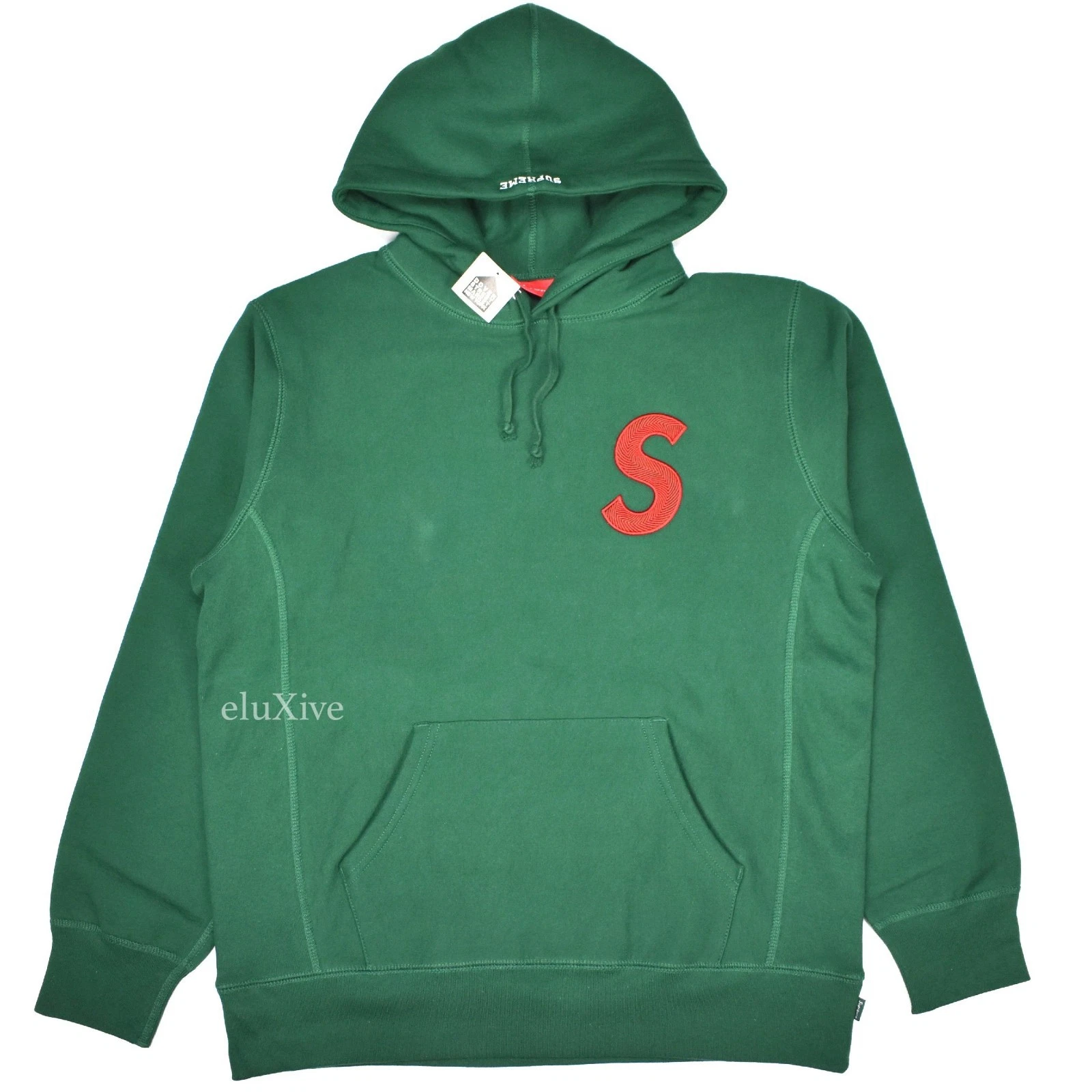 Sweat à capuche homme Supreme NY vert foncé rouge S Logo neuf avec étiquettes FW18 L DS AUTHENTIQUE