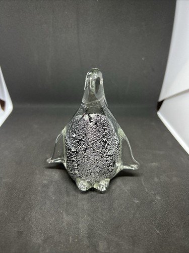 Hand Formed MANTORP SWEDEN Sommerso Art Glass PENGUIN Figurine Black and Silver - Picture 2 of 18