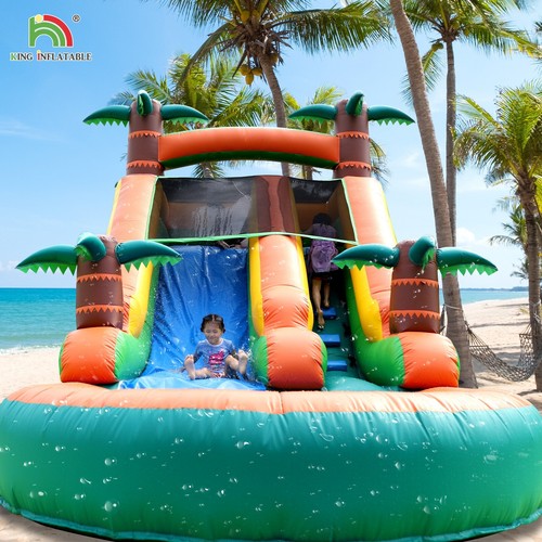 6.4x2.8x3.7m Tropical Inflatable Water Slide Bounce House Pool Combo with Blower - Picture 8 of 11