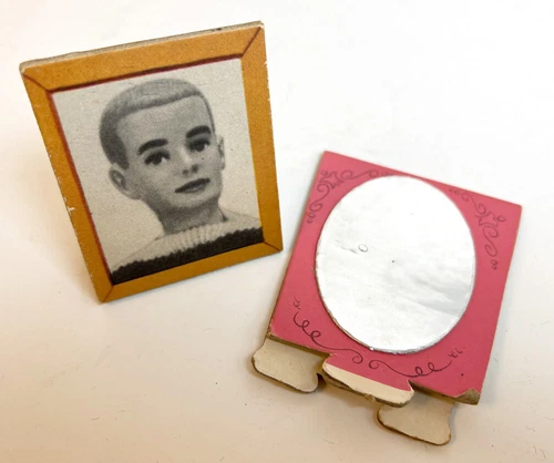 Vintage 1962 Barbie Dream House Mattel #816 Cardboard Mirror & Picture Of Ken