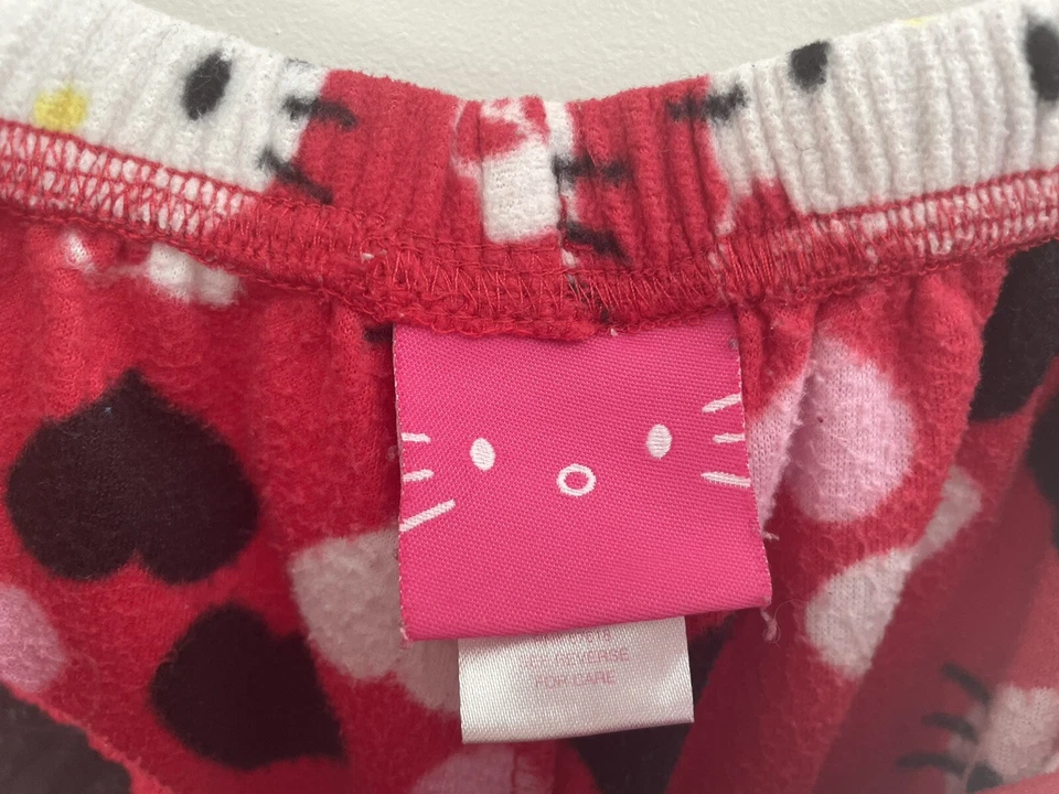 Sanrio Hello Kitty Kids Girls Hearts Cozy Fleece Adjustable Waist PJ Pants Red S - Image 2 of 4