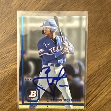 Yeison Morrobel Autographed 2022 Bowman Heritage Prospects #98 Texas Rangers