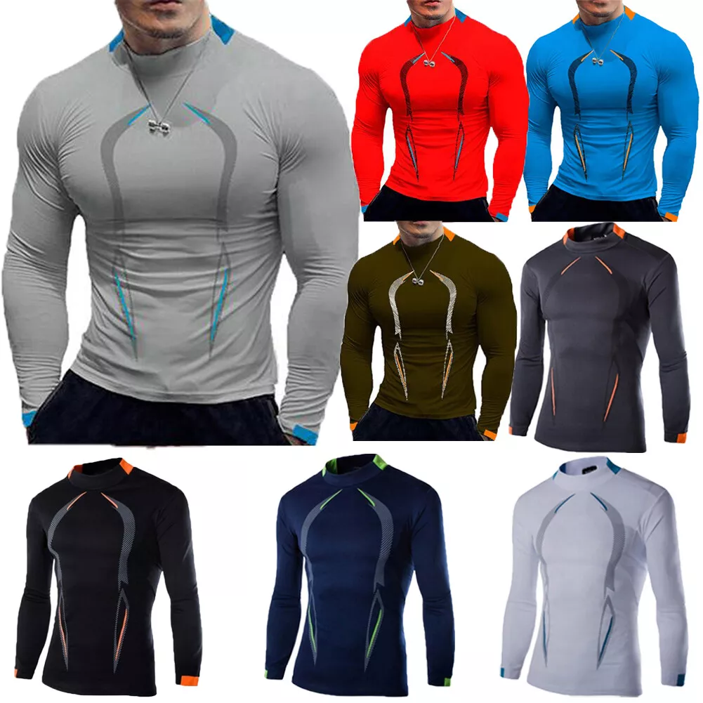 Mens Athletic Compression Shirts Sports Top Long Sleeve Quick