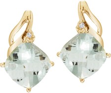 14K Yellow Gold Green Amethyst and Diamond Earrings