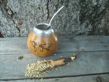 Argentina Mate Gourd Hand Made  *World Map* + Straw + Spoon BONUS Yerba - R27