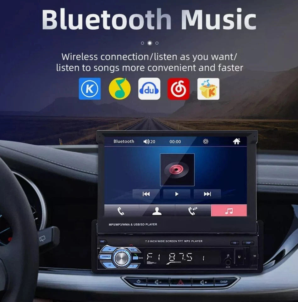 STEREO AUTORADIO A SCOMPARSA MOTORIZZATO 7 POLLICI 1DIN CON BLUETOOTH - Immagine 4 di 4