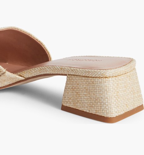 Nordstrom Birdies Slide Sandals Natural Raffia Gold Details Block Heel Size 8 - Picture 5 of 10