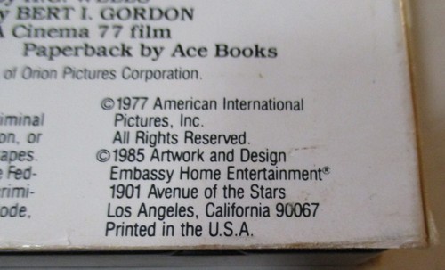 Empire of the Ants VHS Video Tape 1985 Embassy Nelson Horror Movie Bert I Gordon - Picture 8 of 8