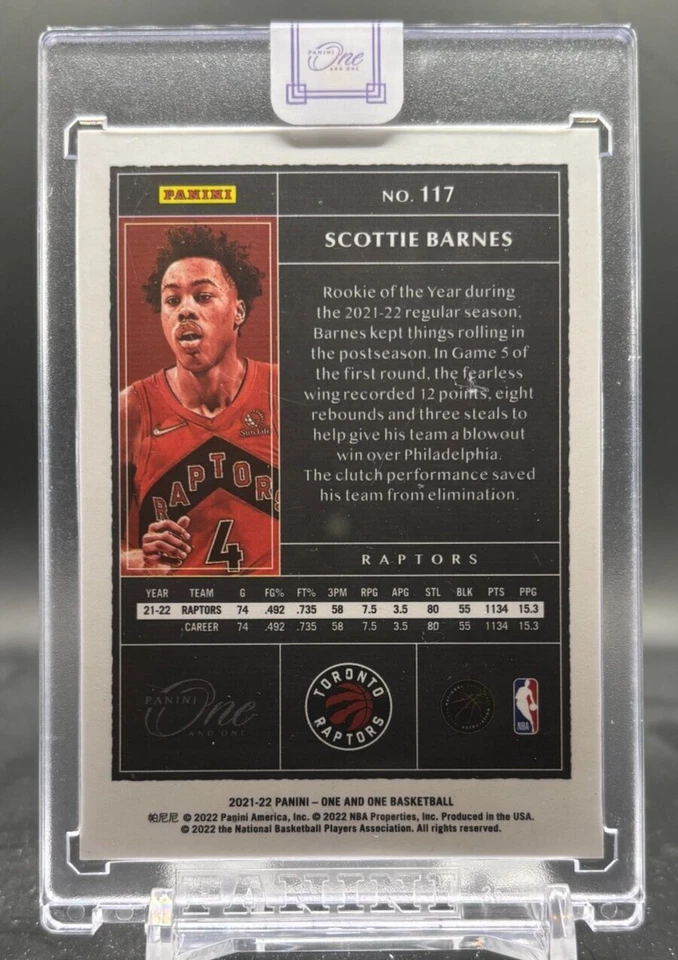2021-22 Scottie Barnes One And One RC Rookie Purple /25 SSP Sealed #117 - Image 2 of 3