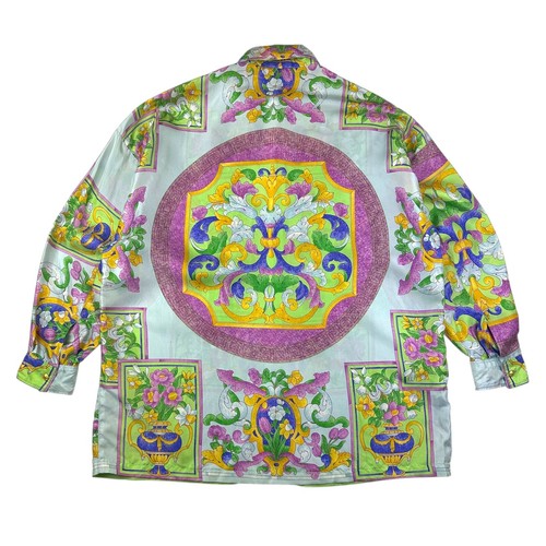 Gianni Versace Baroque Silk Shirt Vintage 90s Womens 42 Pastel Floral Blouse - Picture 2 of 17