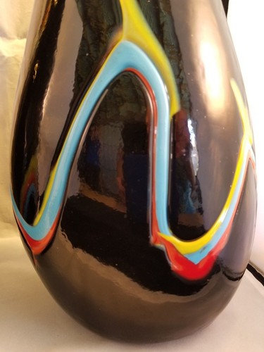 Black Studio Art Glass Vases w/ multi color design - Picture 7 of 9