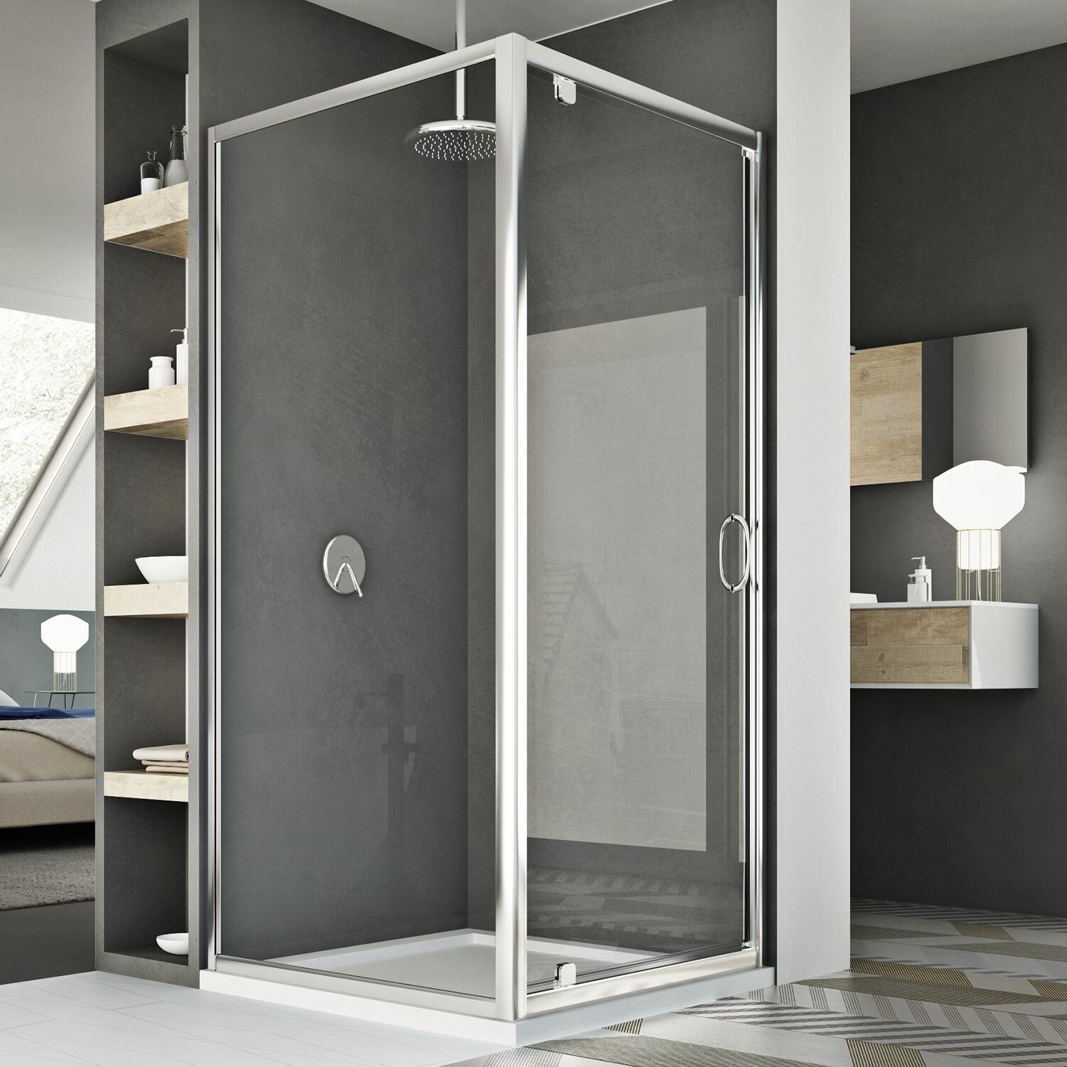 BOX CABINA DOCCIA 70X90 CM ANGOLARE 1 ANTA BATTENTE VETRO TRASPARENTE AP. 70