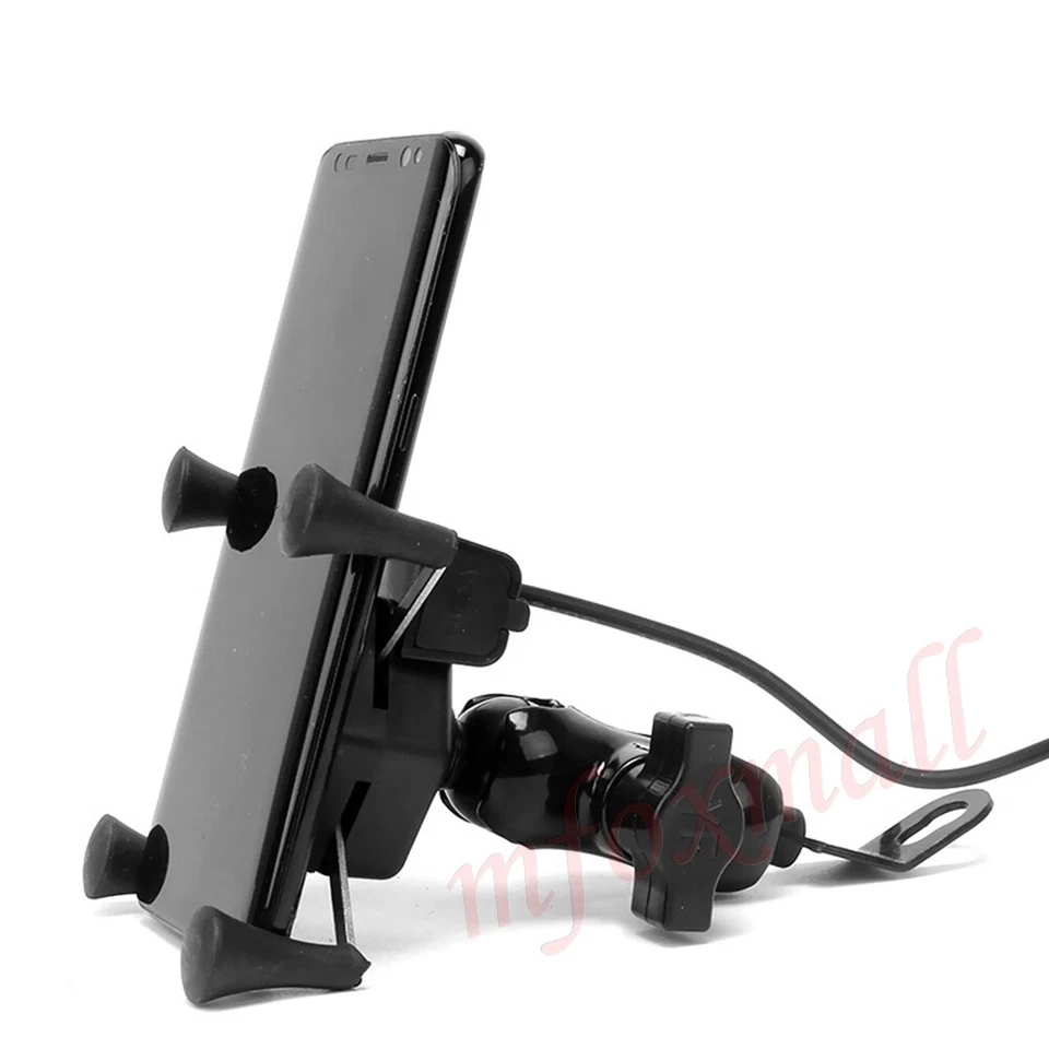 Universal Motorcycle Bike Mobile Phone Mount Holder X Grip Clamp With USB Charge - Image 4 of 4