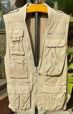 BANANA REPUBLIC Mens Relaxed Beige Safari Vest Mesh Lined Pockets Hike EUC Large