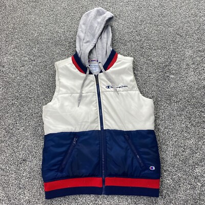 Champion Vest Womens S White Blue Windbreaker Bomber Puffer