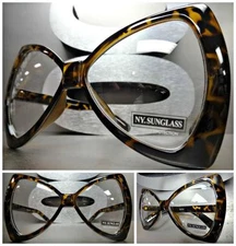 OVERSIZED EXAGGERATED HUGE Clear Lens EYE GLASSES Large Unique Bow Shaped Frame