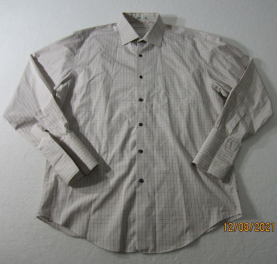 PERRY ELLIS Shirt Mens Large White Red Button Up Long Sleeve Office Dress Casual