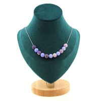 Halskette 11 Perlen Glimmer Violett Matt + Achat Crazy Lace Blau 8 Mm Kette F