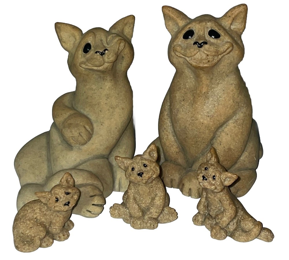 (5) Vintage Quarry Critters Cats CARLA CHICO & Kittens Miniatures Family 2000