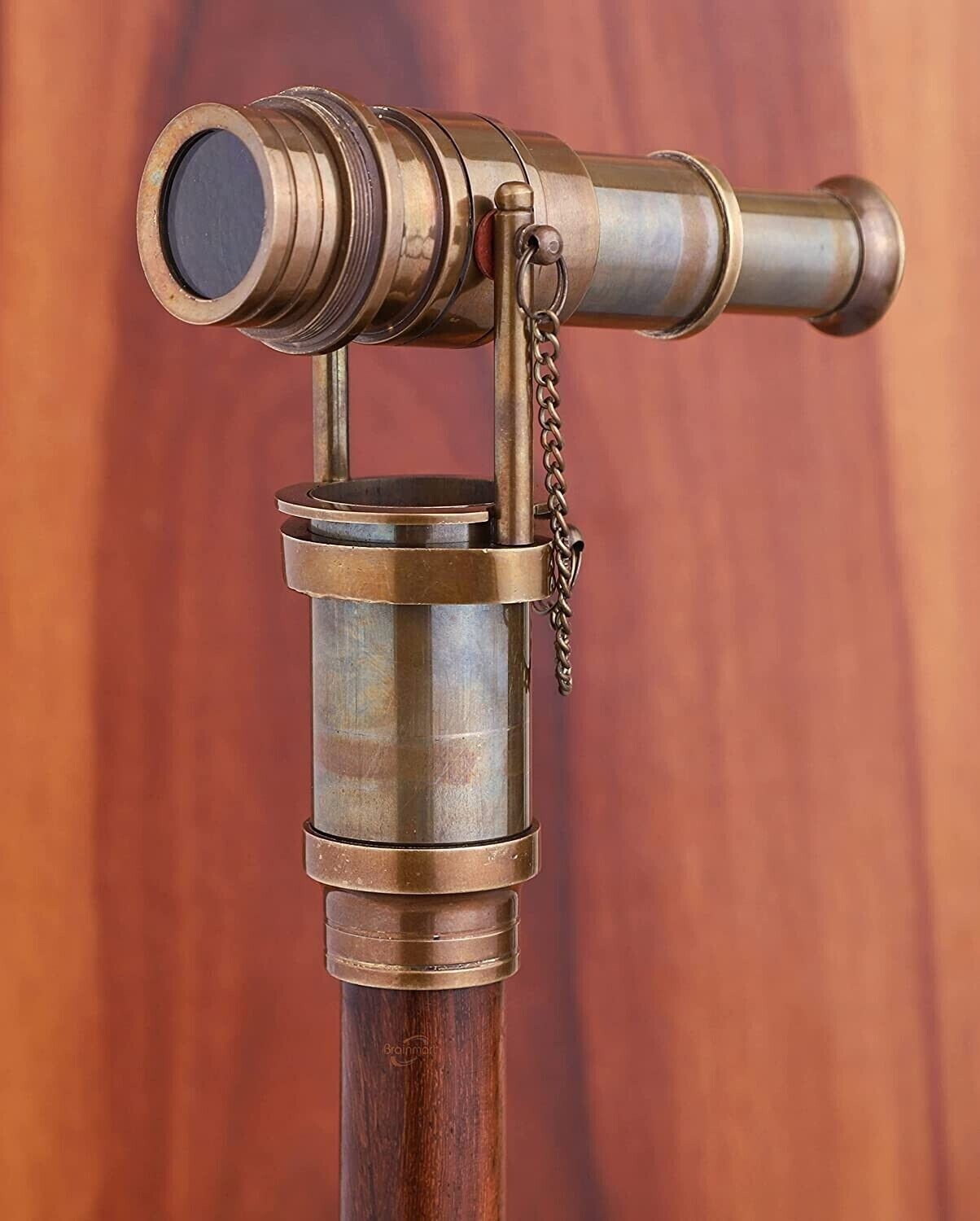 Antique Brass Hidden Telescope Head Handle 3 Fold Woo… Gem