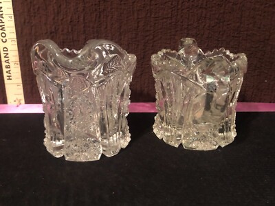 * clear heavy thick cut glass cream and sugar vintage 