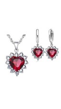 Heart Shaped Crystal Necklace and Earring Set, 925 Silver with Cubic Zirconia