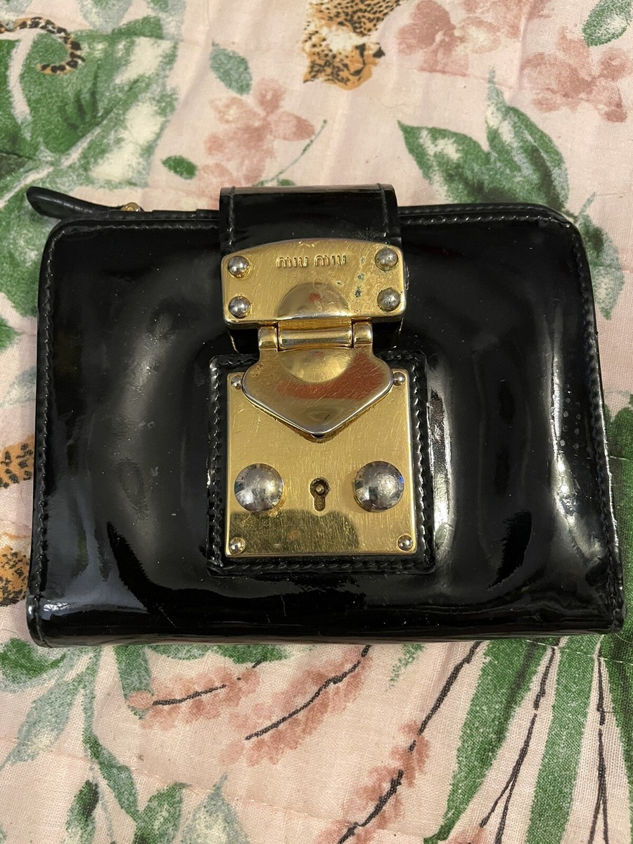 VINTAGE Miu Miu Black Patent Leather Wallet W/ Gold Lock Clasp | eBay