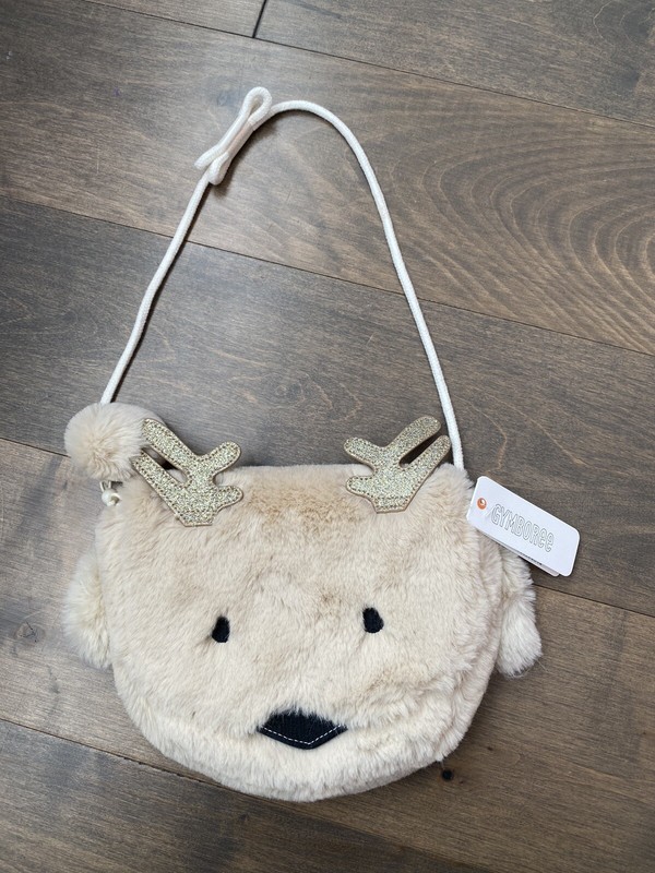 NWT Gymboree Super Soft Bear Glittery Antlers Deer Purse Faux Fur Pompom Kids