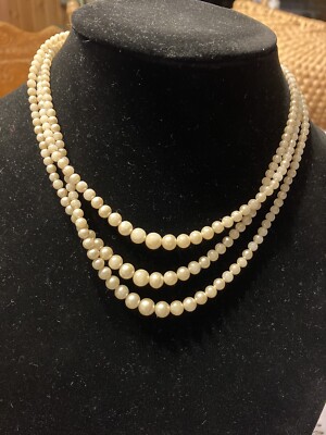 Vintage Evco 3 Strand Pearl Necklace 16 , 15  & 14 