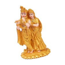 Hindu Radha Krishna on Lotus Statue 4x3x7.4inch Altar Shrine Decor Desk Ornament
