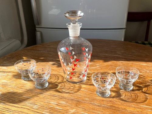 Vintage Czech BOHEMIAN Hand Painted Glass Decanter set with shot glasses - Picture 4 of 6