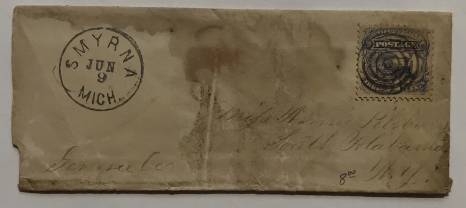 SELLO SMYRNA MICHIGAN (BAJA POBLACIÓN) DE 1800 CUBIERTA DOBLADA ENVIADA A NUEVA YORK 3C Foto 2 de 4