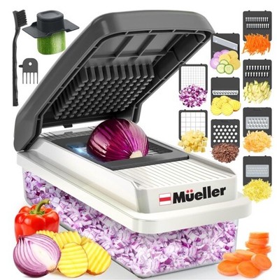 Mueller 9 Blade Vegetable Chopper Mandoline Slicer Cheese Grater White Sand/Grey