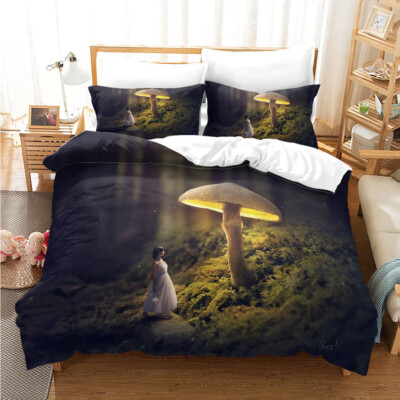 3D Pilz Wald Mädchen Quilt Cover Set Bettwäsche Sets Kissenbezüge 32
