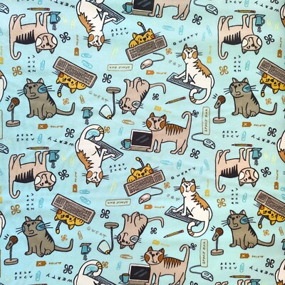Tastatur Katzen 100 % Baumwollstoff, Clothworks, türkis Kätzchen Tier Neuheit Spaß