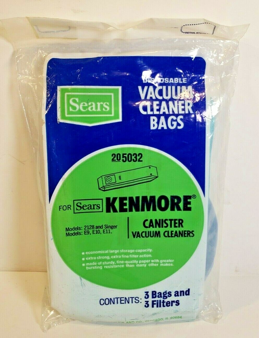 GENUINE SEARS / KENMORE & SINGER VACUUM CLEANER BAGS PACK OF 3 FREE