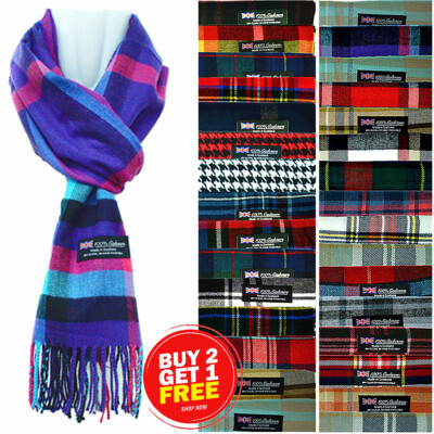 Mens Womens Winter Warm 100% CASHMERE Scarf Scarves SCOTLAND Made Plaid Wool