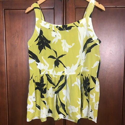 Max Silk Yellow Floral Loose Tank Sleeveless Blouse Women Size 10 - Picture 3 of 4