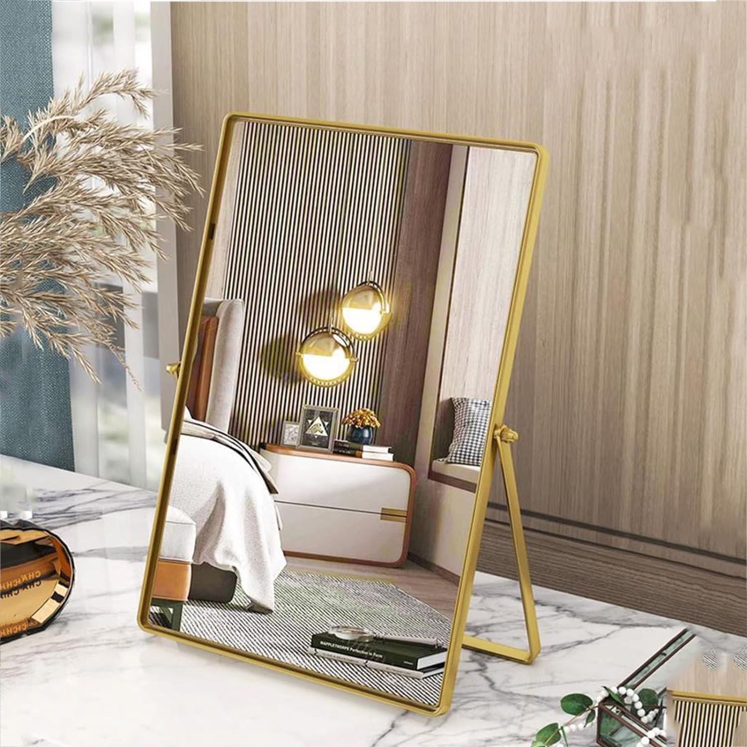 Desktop Vanity Makeup Mirror Portable Standing with Metal 90°Adjustable