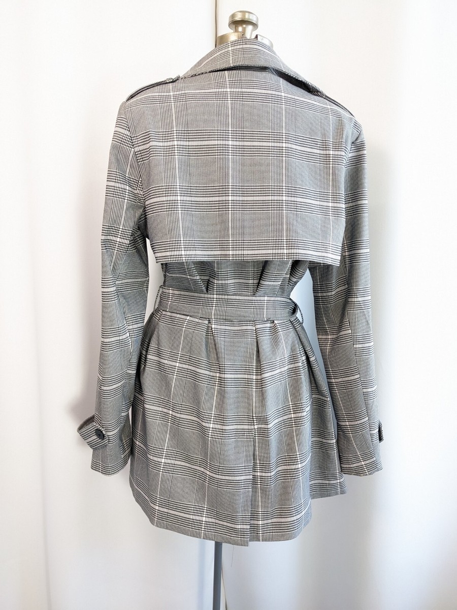 Caroline Belle Montreal Plaid Wrap Coat Medium Weight Black White