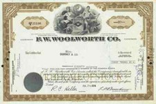F. W. Woolworth 1974 Nowy Jork Dom towarowy Mniej 100 akcji Historyczne papiery wartościowe