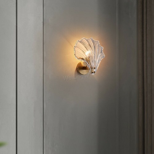 Modern minimalist brass glass shell lamp bedroom bedside lamp corridor lamp - Picture 6 of 9