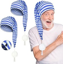Men's Night Cap Striped Pajama Hat Adjustable Sleeping Caps with Pom 2 Pcs